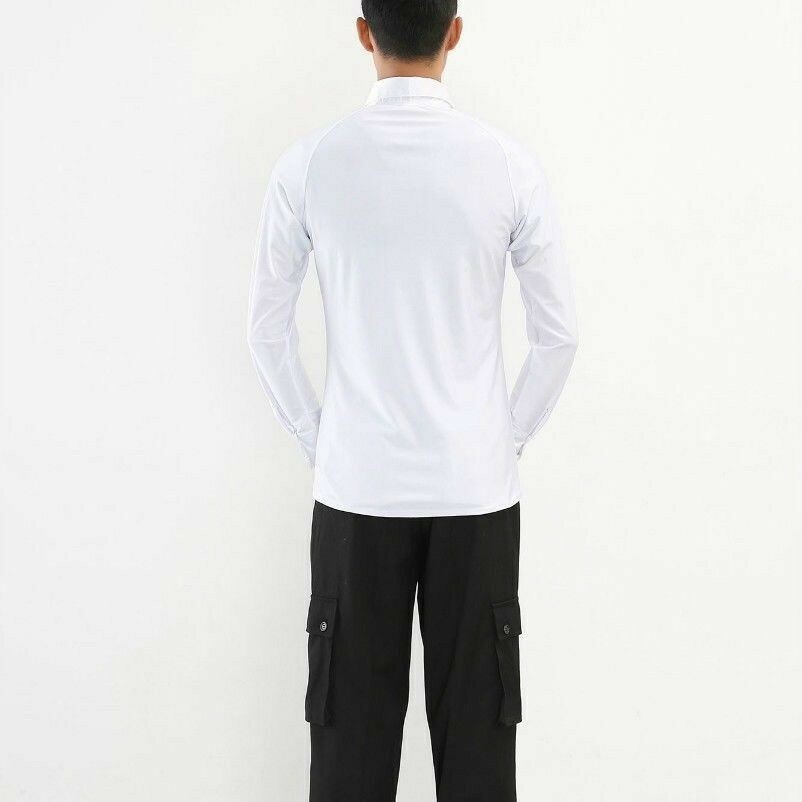 Men Dance Shirt Ballroom Modern Salsa Samba Latin Long Sleeve Dancewear White
