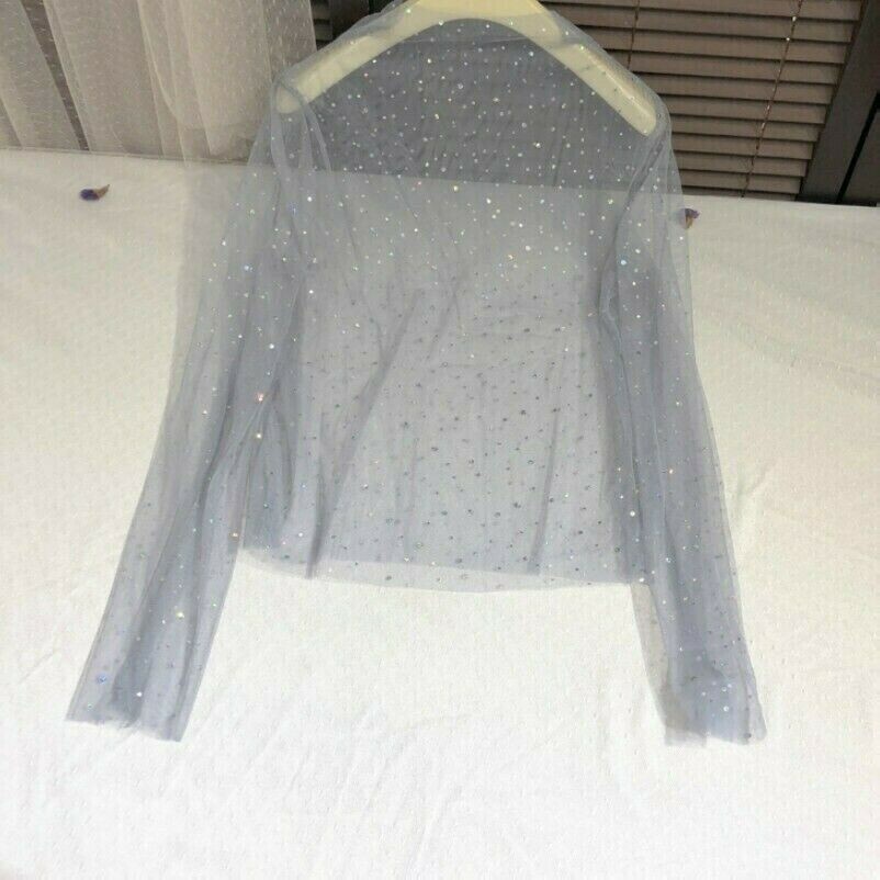 Donna Paillettes Mesh Trasparente T Shirt Maglia Lucido Bling Trasparente