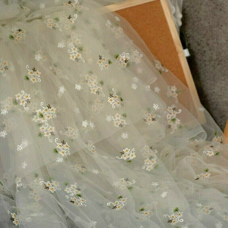 Daisy Flower Mesh Fabric Tulle Voile Embroidery Curtain Sheer Dress Skirt