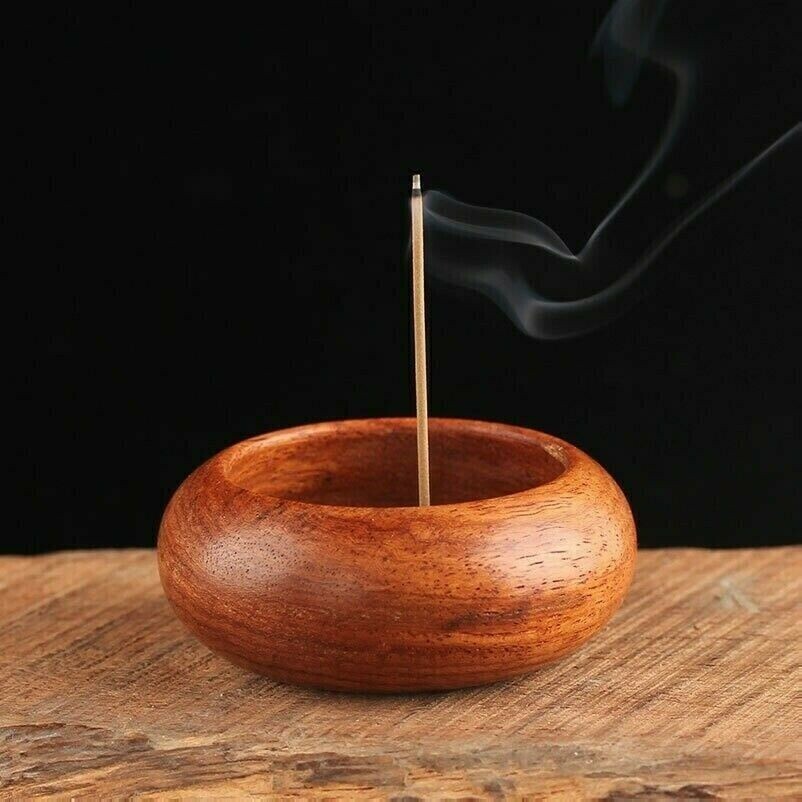 4-Hole Wood Incense Burner Stick Holder Bowl Shape Censer Home Decoration