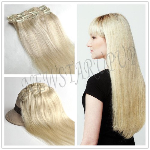 Real Human Hair Extensions Clips In Full Head 60 Light Blonde