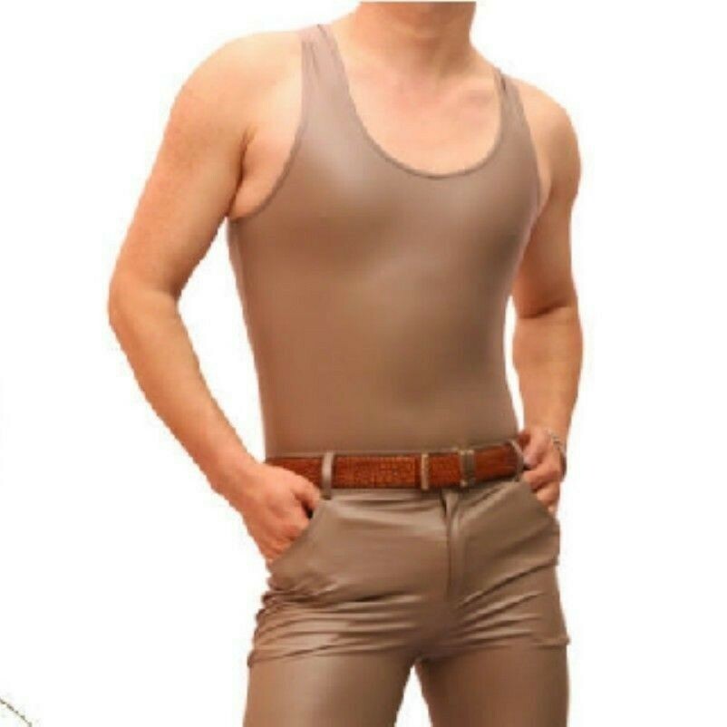 Men Spandex Latex Bodysuit Tops Swimsuit Bikini Leotard Jumpsuit Lingerie Black
