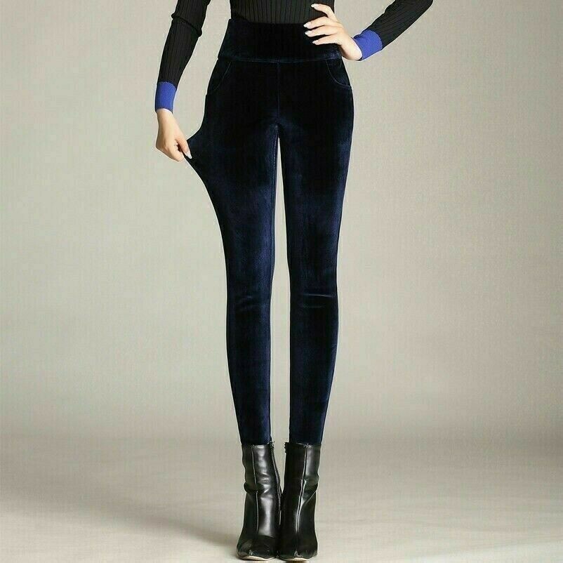 Femme Velours Leggings Souple Pantalon Hiver Chaud Taille Haute Épais