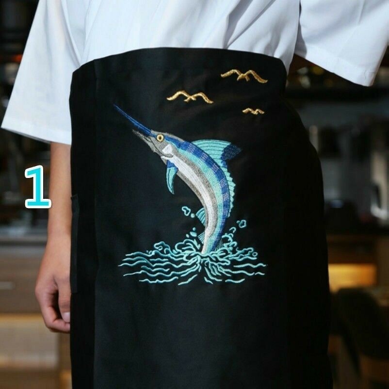 unisex-japanese-embroidery-chef-half-apron-sushi-bar-waiter-work-uniform-vintage