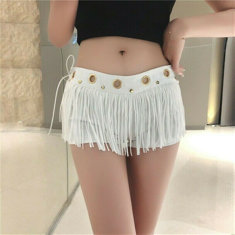 Damen Hotpants Denim Jeans Shorts Niedrige Taille Quasten Slim Diskothek