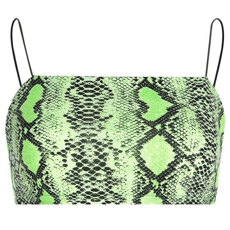 Women Tank Bustier Bra Vest Crop Top Fluorescent Snakeskin Spaghetti Straps SHP