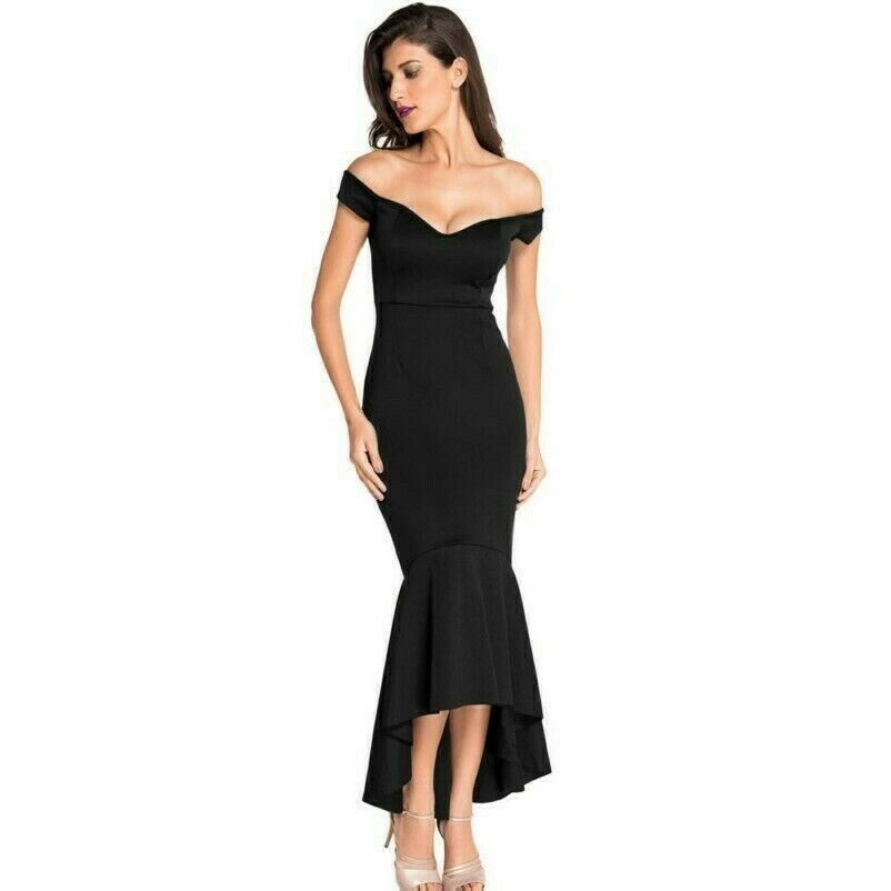 Asimmetrico Orlo Increspato Sirena Abito Lungo Formale Festa Matrimonio Sexy New