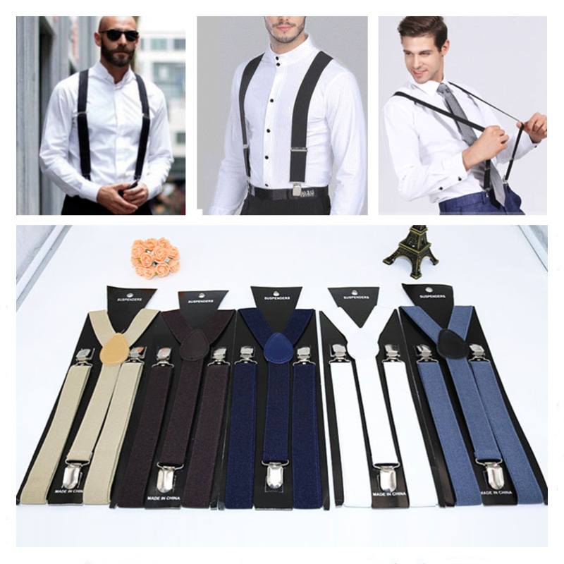 Men Women Clip-on Suspenders Elastic Y-shape Adjustable Braces Solids More Style