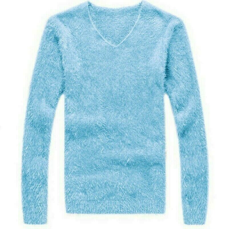 Herren Kunst Mohair Pullover Pullover Top V-Ausschnitt Flauschig Strick Winter