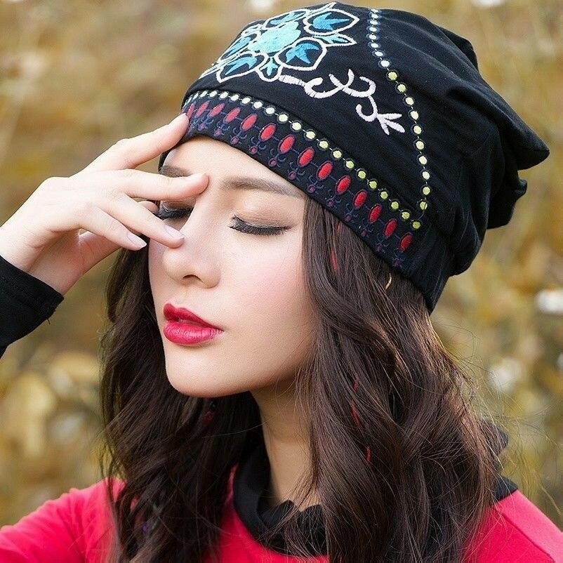 women-chinese-ethnic-turban-hat-cap-head-wrap-scarf-embroidered-floral-vintage