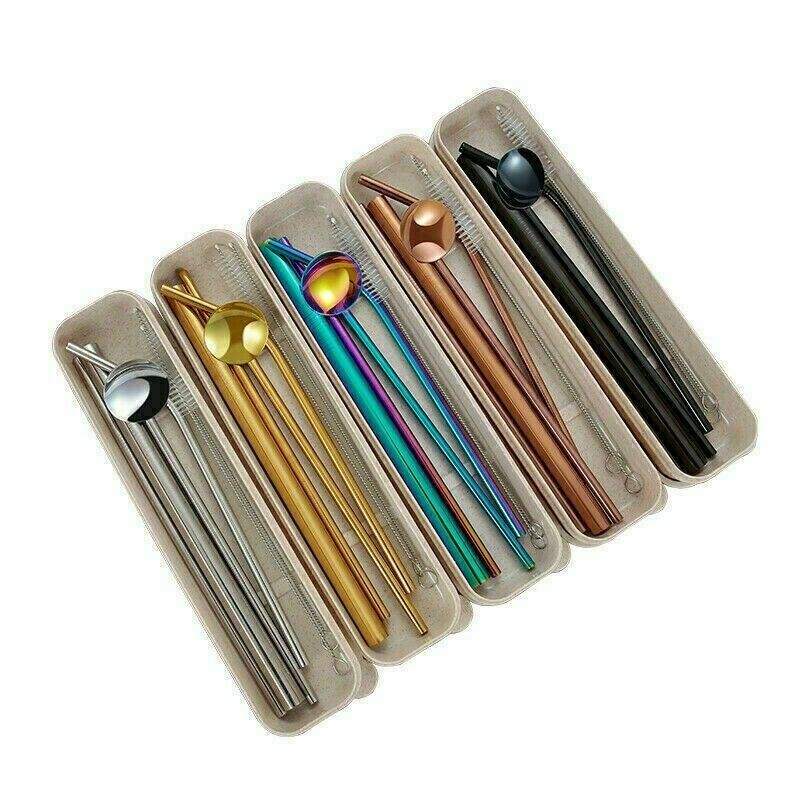 4Pcs Metall Trinken Wiederverwendbar Stroh + 2 Reiniger Bürste + 1 Weizen Kasten