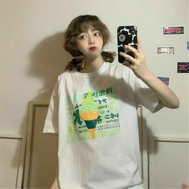 Giapponese Stile Preppy Ragazza Loose T-Shirt Top Tee Manica Corta Casual Carino
