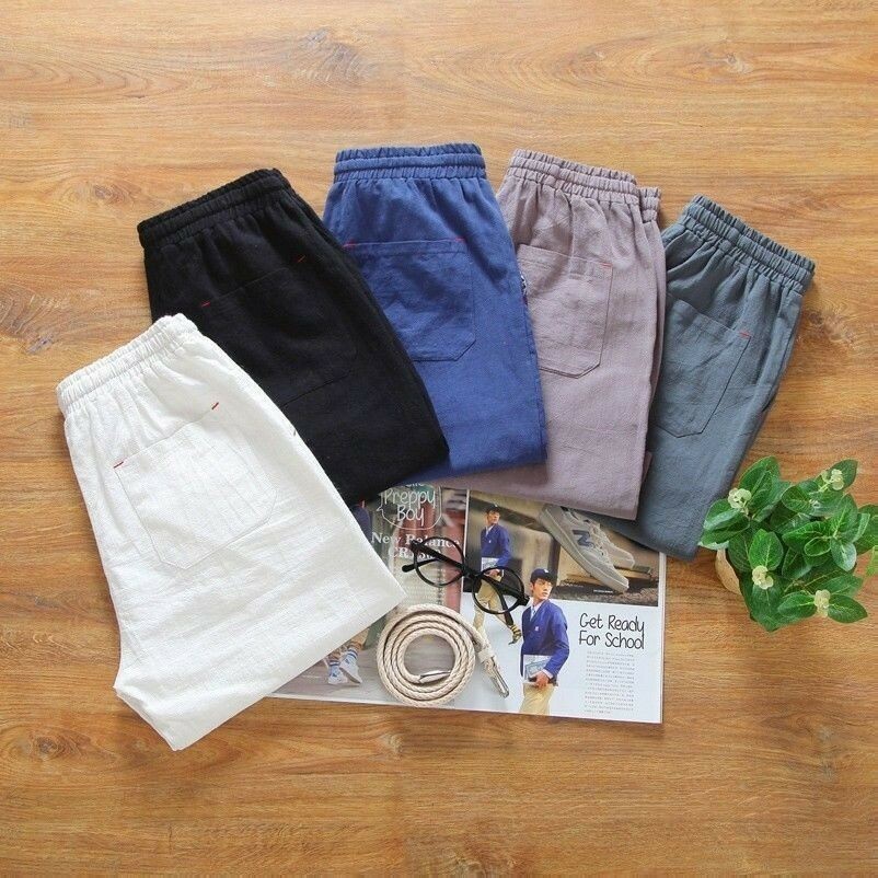 Uomo Lino cotone Pantaloncini corti pantaloni di cotone casual LARGA ESTATE