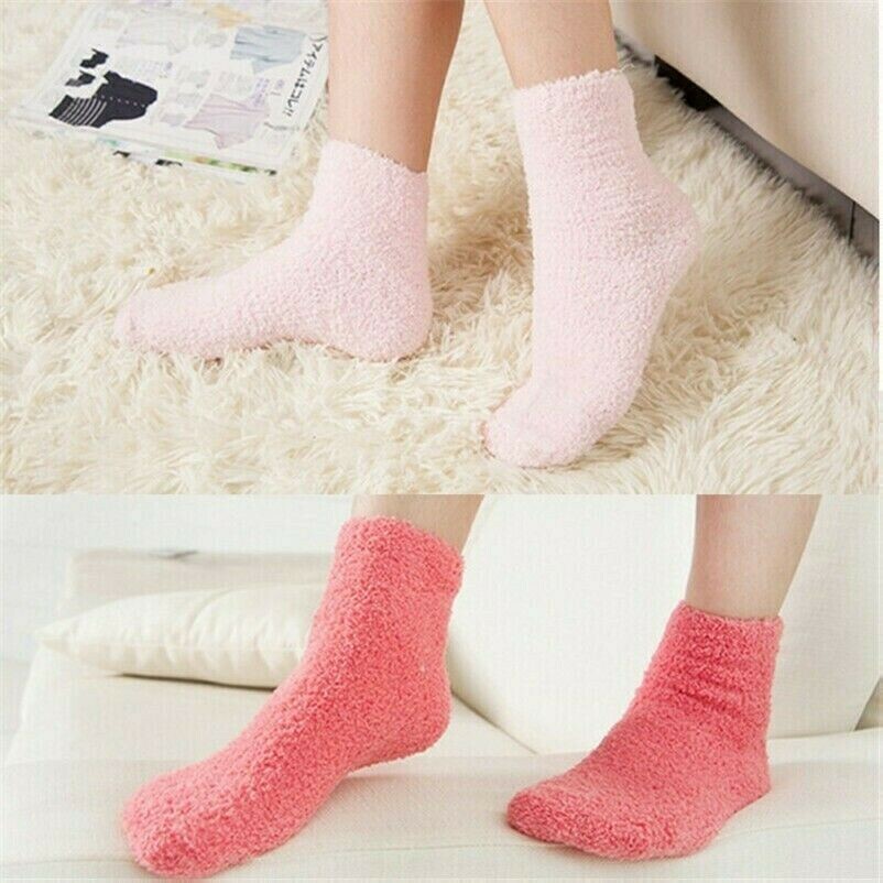 1 Paar Damen Koralle Fleece Baumwolle Socken Winter Warm Verdicken Solid Weich