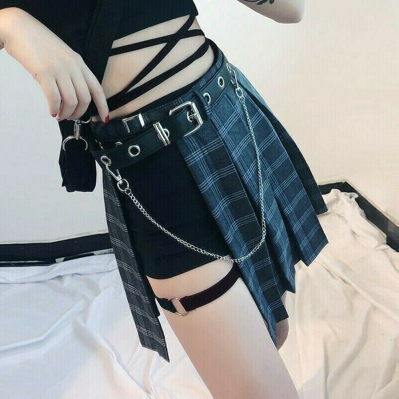 pleated-short-mini-skirt-split-punk-rock-gothic-lolita-plaid-check-high-waist