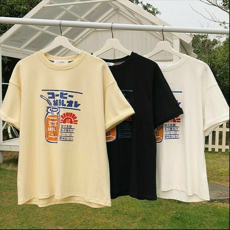 Bambina T-Shirt Top Rotondo Collo Giapponese Oversize Loose Casual