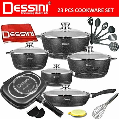 DESSINI ITA 23 Pcs Non Stick Granite Cooking Pot Frying Pan Set Kitchen Cookware