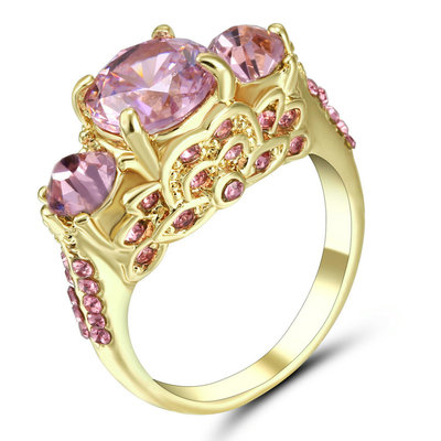  Size 8 Pink Sapphire Crystal Engagement Ring 10KT Yellow Gold Fillled Jewelr