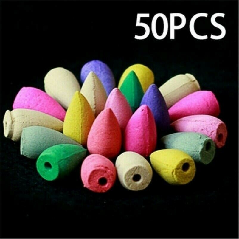 50pcs Smoke Cones Buddhism Back Flow Tower Incense Burner Holder Cone DIY
