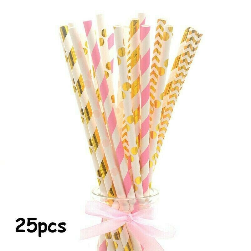 25pcs Striped Wave Design Paper Drinking Straws for Birthday Wedding Party