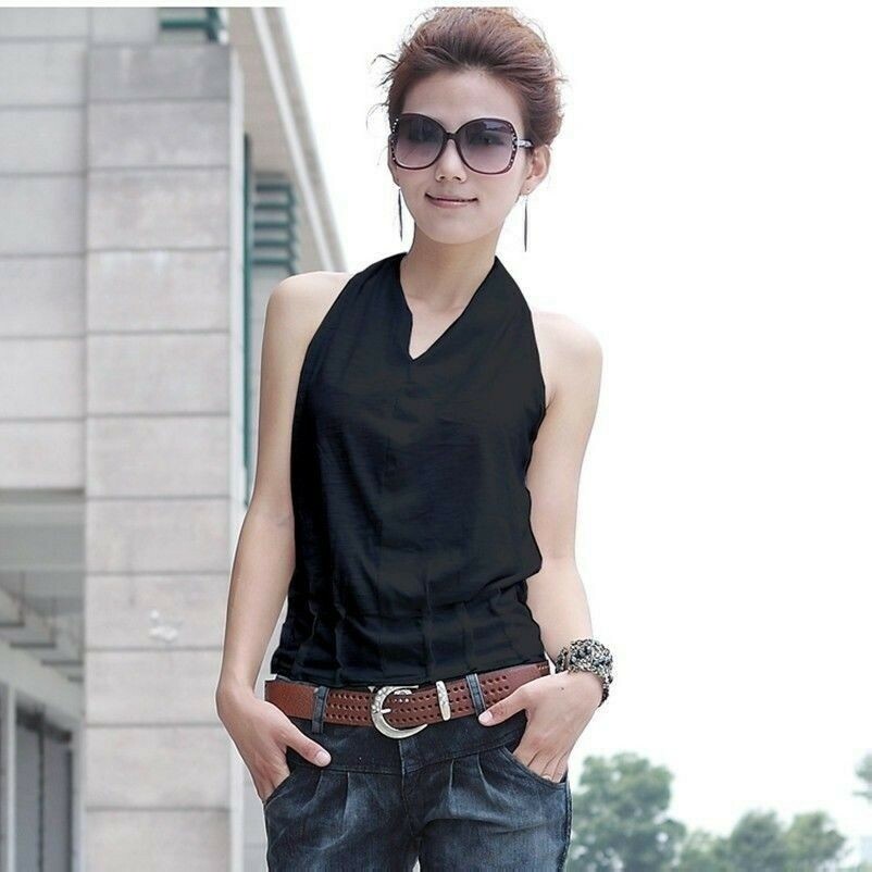 Women Pure Cotton Vest Sleeveless V Neck Camisole Halter Basic Tank Top Stretch