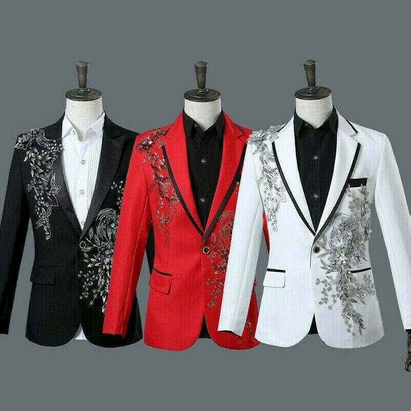 Herren Paillette Bestickt Applique Anzug Jacke Hose Abendessen Hochzeit