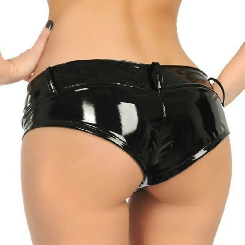 women-faux-latex-shorts-low-waist-wet-look-stretch-pvc-hot-mini-pants-club-wear