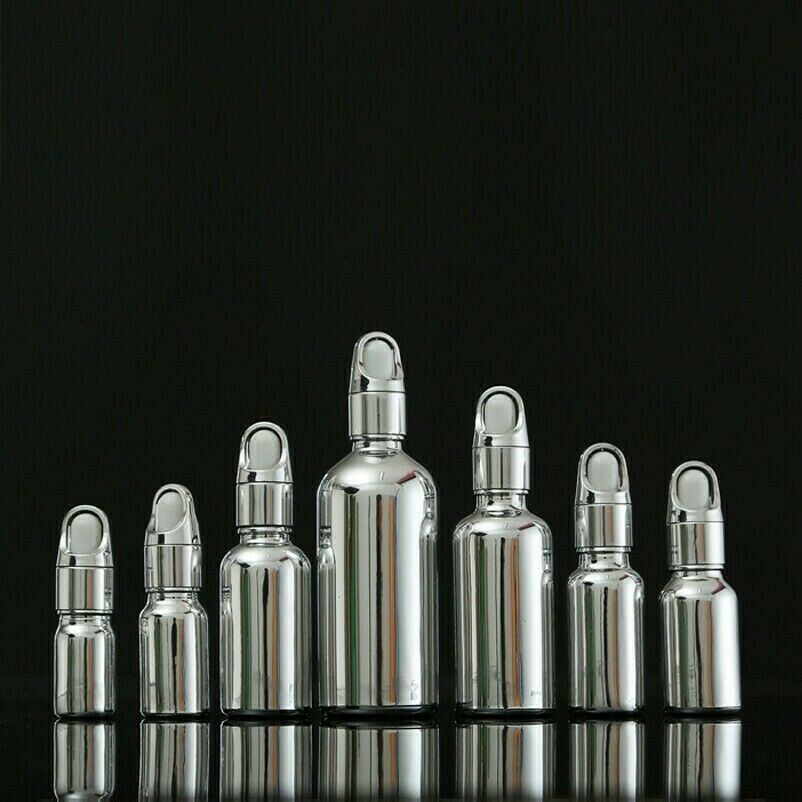10x Argento Vetro Vuota Flaconi Contagocce Liquido Pipetta Contenitore Viaggio