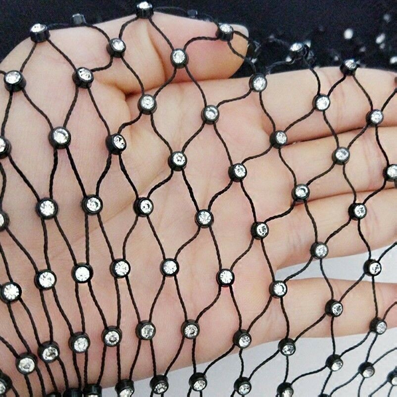 1 Yard Diamante Black Fishing Net Fabric Hollow Out Mesh Cloth Material Sewing