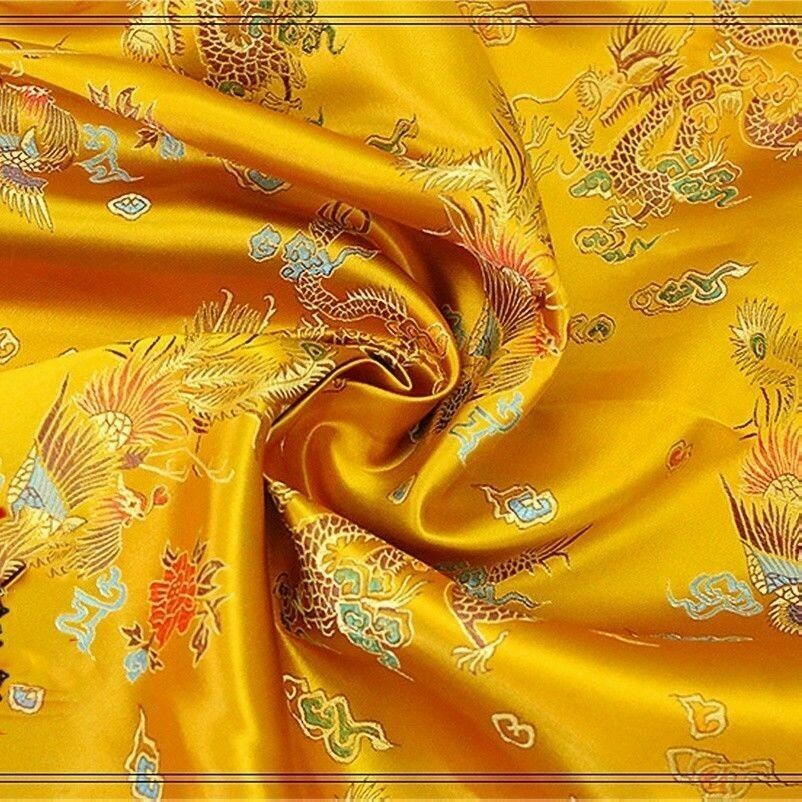 Chinese Satin Silk Dragon Phoenix Fabric Cloth Cheongsam Costume Upholstery DIY