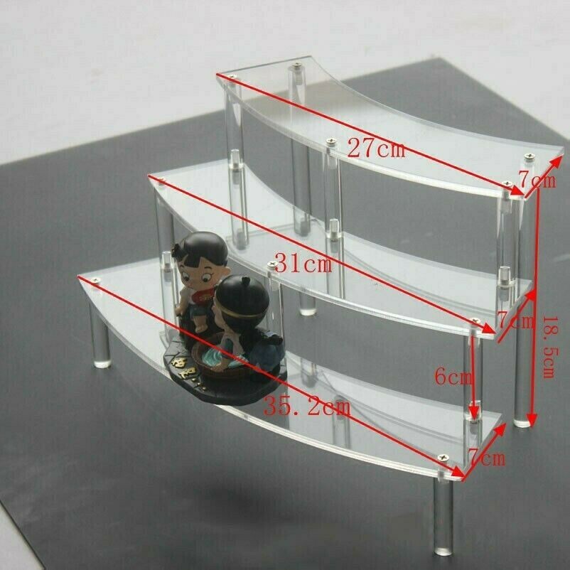 Acrylic Display Stand Three Layers Removable Curve Arc Perspex Shelf Stands