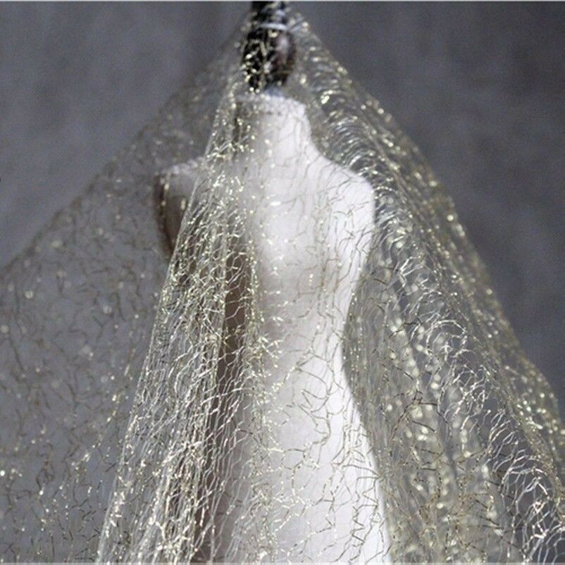 Lace Mesh Net Sparkly Fabric Mantilla Sheer Thin Cloth Bridal Wedding Dress DIY