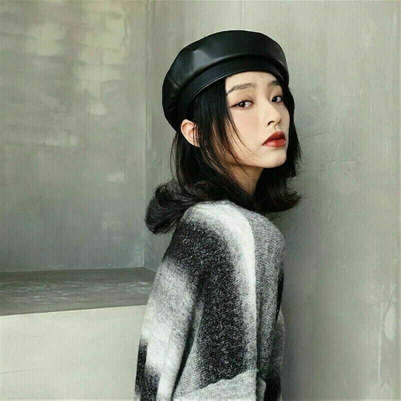 Femmes PU Cuir Béret Chapeau Classique Militaire Armée Soldat Uniforme Plat Caps