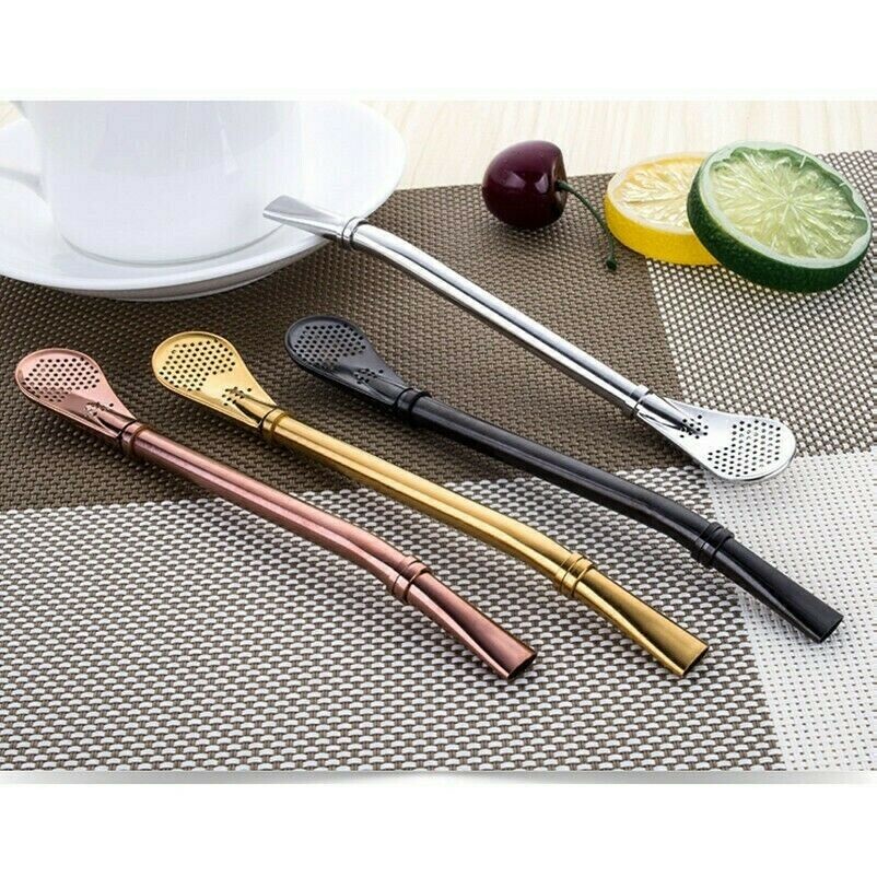 1x Acciaio Inox Bere Paglia Cocktail Asta Caffè Miscelatore Bastone Cucchiaio