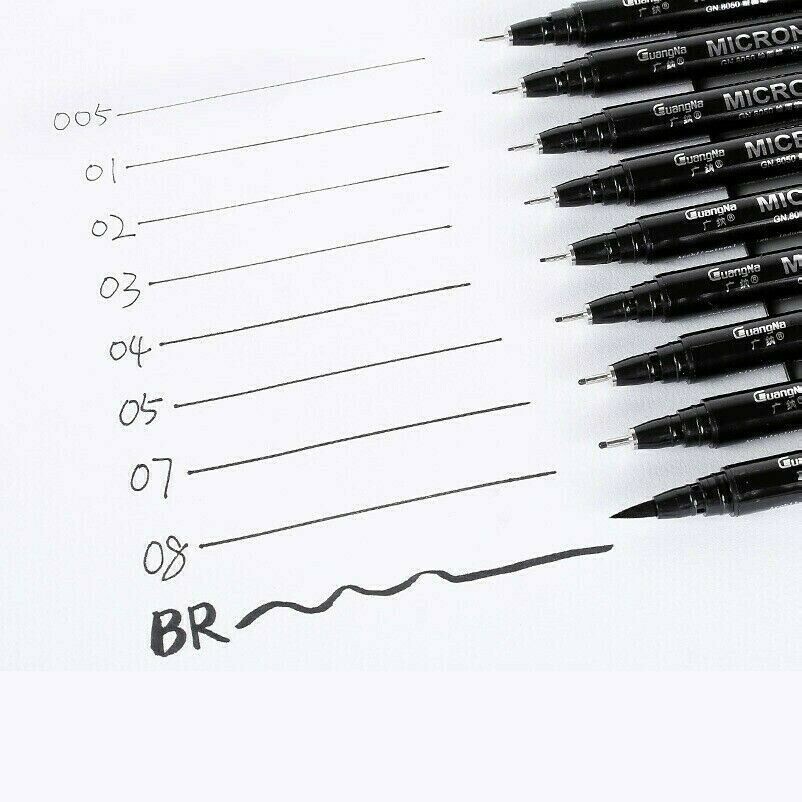 9 Pcs Black Fine Point Drawing Line Pen Comic Anime Art Marker Waterproof