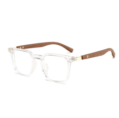 Unisex TR90 Square Photochromic Myopia Nearsighted Glasses Imitation Wood Temple