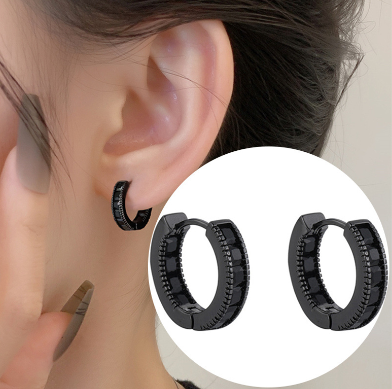 Women 925 Sterling Silver Plated Square CZ Round Huggie Hoop Earrings 16mm PE28