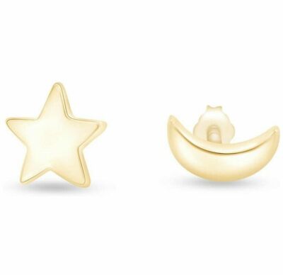 Tiny Asymmetry Symbol Moon Star Stud Earrings 14K Gold Over Sterling Silver Box
