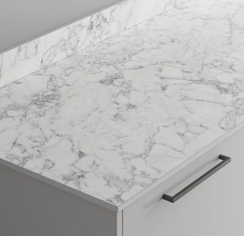 3m length of White Marble Effect Compact Laminate Worktop from Howdens