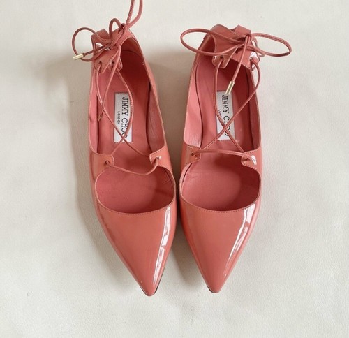 【ほぼ新品】Jimmy choo ミュール　ピンクベージュ Bing 65 | Ballet Pink Patent Leather Mules with Crystal