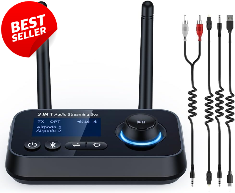 Bluetooth 5.3 Transmitter TV Audio Adapter Dual Headphones Low Latency - US