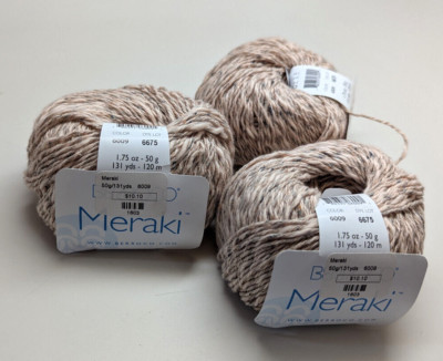 3 Matched Skeins Berroco Meraki  DK 71% Cotton/ 24% Hemp/ 5% Nylon 6009 board DS
