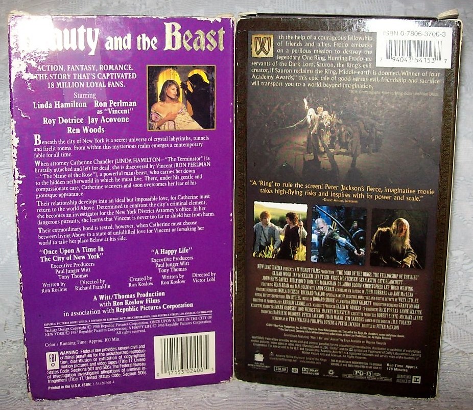 The Lord of the Rings: Fellowship of the Ring (VHS 2002)& Beauty & the Beast VHS