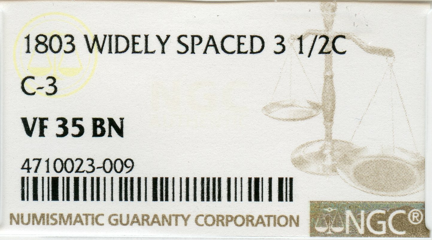 1803 Widely Spaced 3, C-3, Draped Bust Half Cent, NGC VF35
