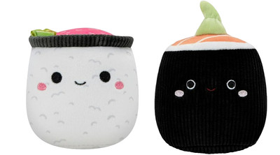 Squishmallows 3.5'' Squeaky Dog Toy Shun Cucumber Roll & Shozo Black Nori Sushi