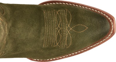 Pre-owned Justin Boots Justin 15in Womens Olive Suede Clara Leather Cowboy Boots