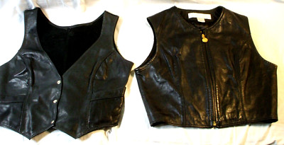 2 Two Black Leather Lightweight Motorcycle Vest - Sz M 1 Zip 1 Snap Sturgis VGC