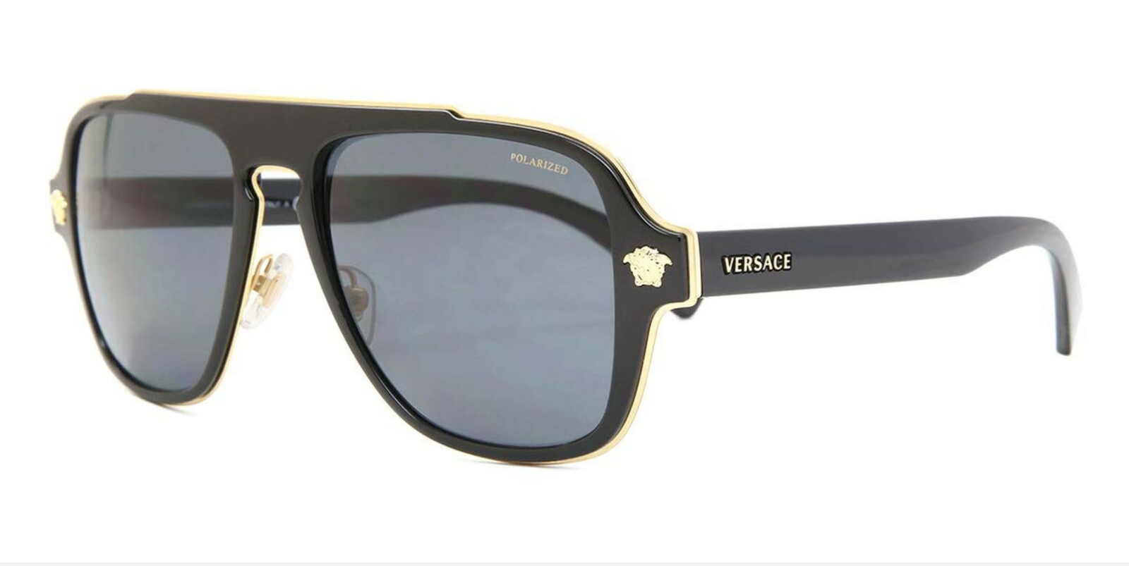 Pre-owned Versace Ve2199 100281 Black-gold/gray Polarized Men's Sunglasses