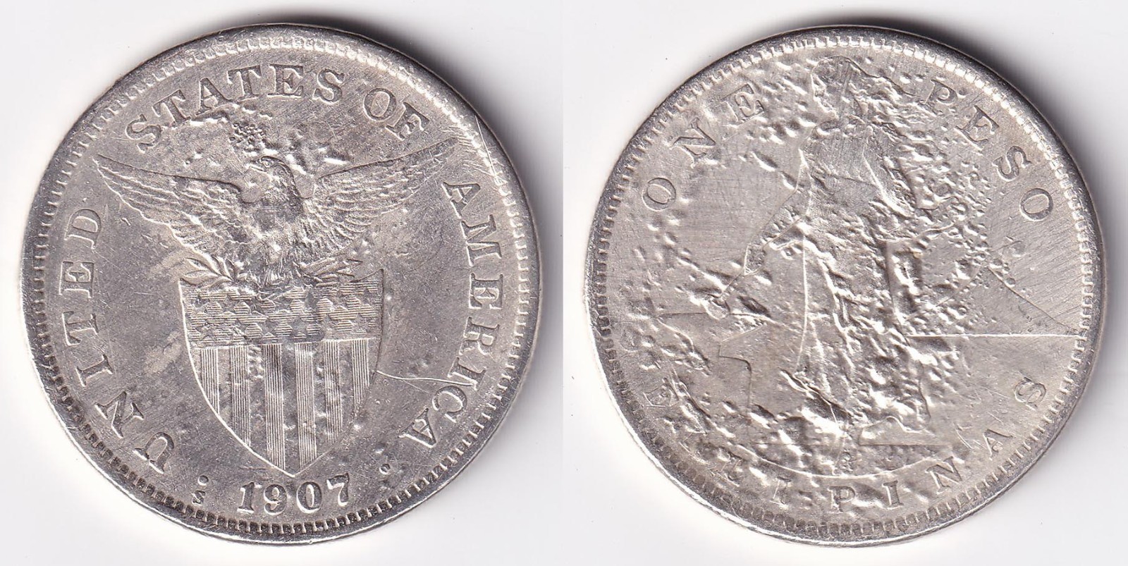 3*t様 1907年 米領フィリピン 1ペソ 銀貨 1907年 フィリピン 1ペソ アメリカ領 銀貨 古銭 希少硬貨 1907年