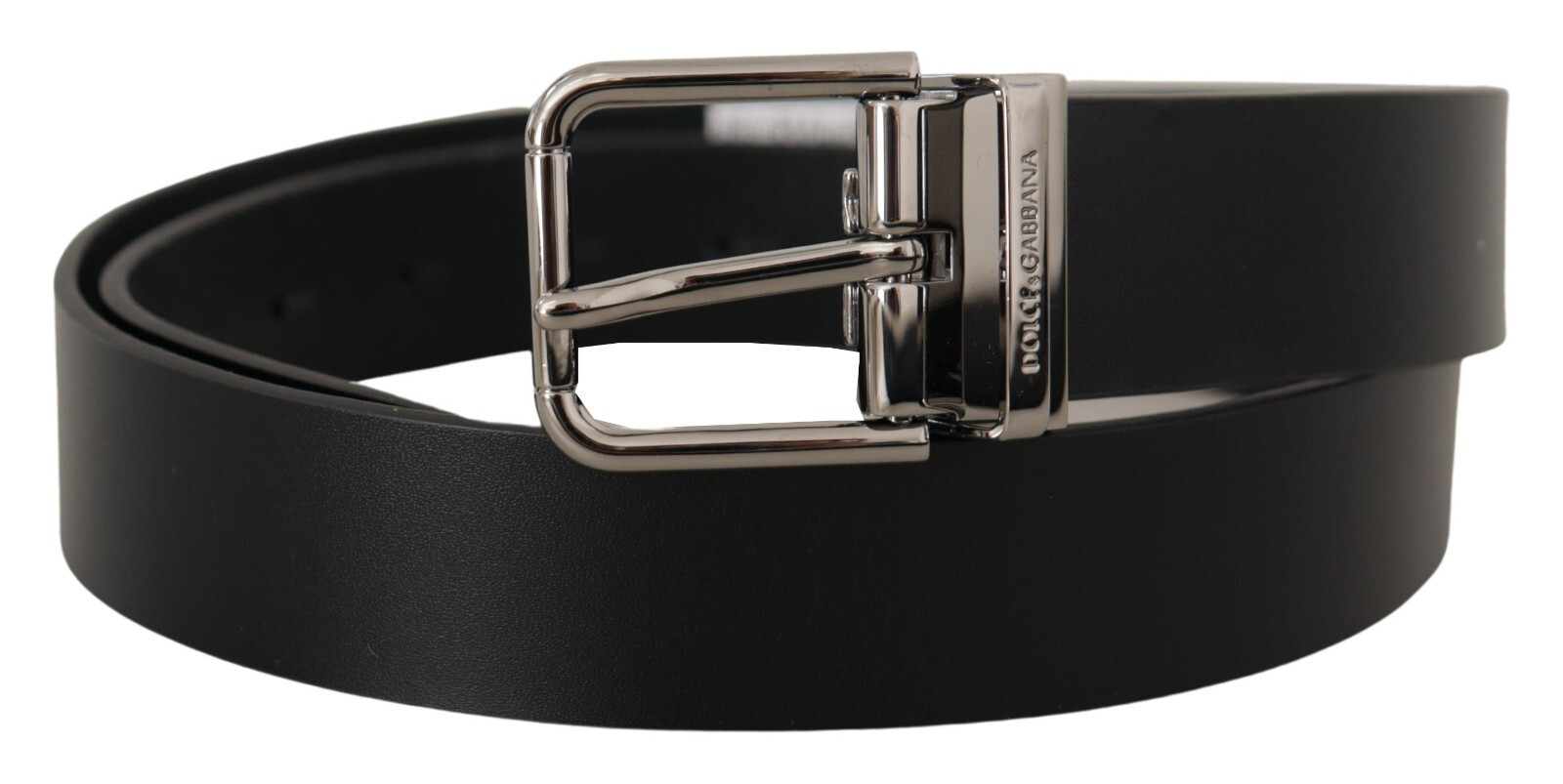 Pre-owned Dolce & Gabbana Belt Black Calf Leather Logo Engraved Metal Buckle S. 85cm/ 34in